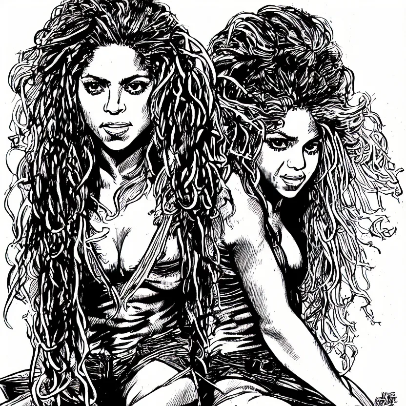 Image similar to portrait of shakira in the style of marc silvestri pen and ink drawing, high detail