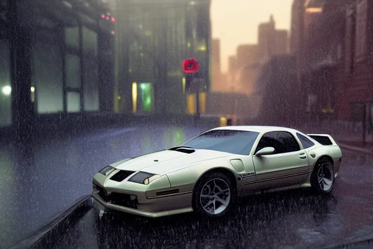 Prompt: hyperdetailed, photorealistic photograph of a 2 0 0 2 pontiac firebird trans - am drifting in the streets, rain, night, dense fog, hd, unreal engine 5 by greg rutowski, by stanley artgerm, by alphonse mucha