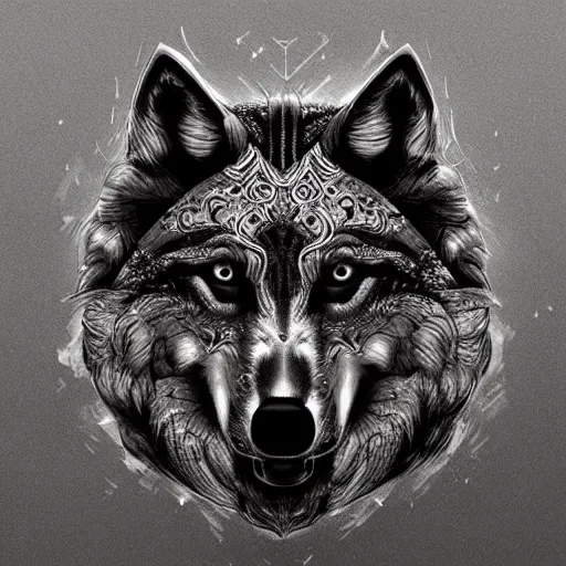 Prompt: a beautiful symbol of a wolf, struggle, honor, pride, intricate details, artstation, concept art, mighty