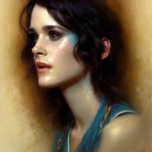 Prompt: portrait of youth winona ryder dressed in t - shirt. highly detailed painting by gaston bussiere, craig mullins, j. c. leyendecker, close shot, 8 k realistic, cryengine, frostbite 3 engine, sharp focus, trending on pinterest, trending on artstation, trending on deviantart