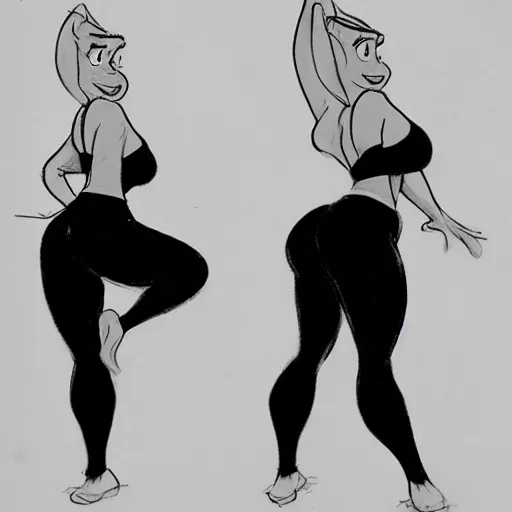 Image similar to milt kahl sketch of thick cuban girl wearing black yoga pants