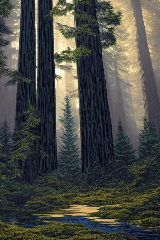 Prompt: a beautiful woodcut print of a redwood forest, 8 k, frostbite 3 engine, cryengine, dof, trending on artstation, digital art, crepuscular ray, art by roy l davies and tugboat printshop