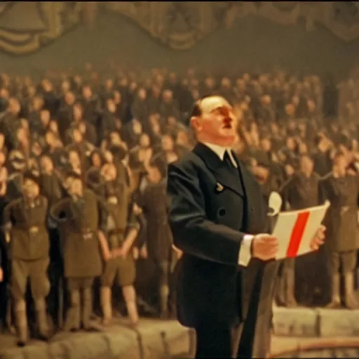 Prompt: Film still of Hitler Speech, in SpongeBob the movie