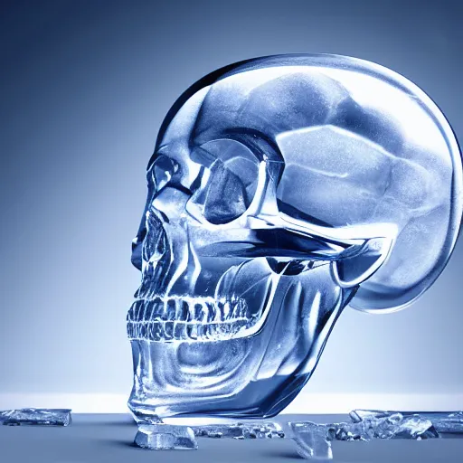 Prompt: a crystal skull inside a block of ice, high detail, 8 k, hd,