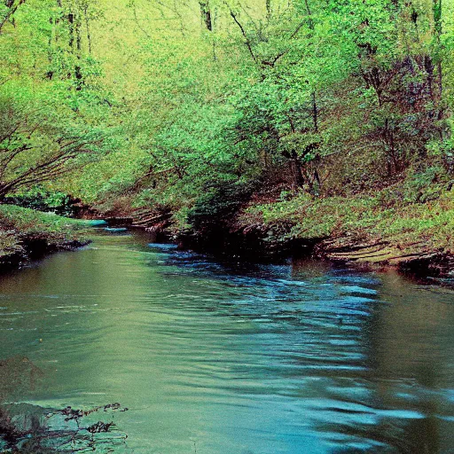 Image similar to cahaba river alabama, raccoon in foreground, kodak ektachrome e 1 0 0,