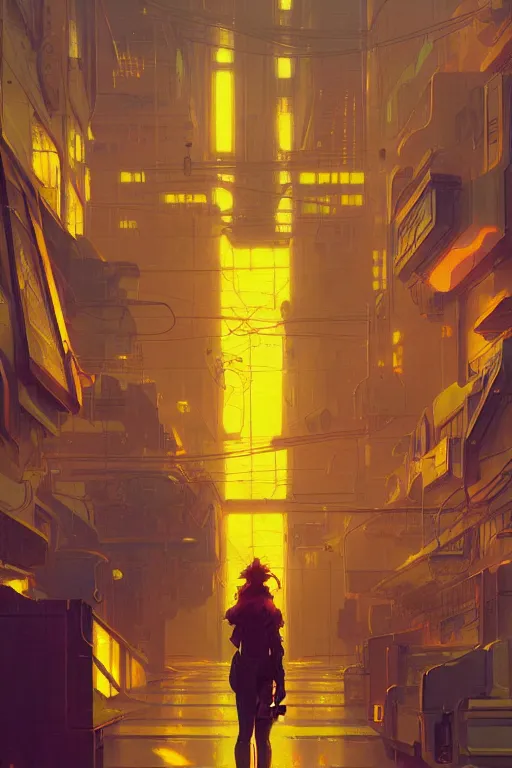 Image similar to yellow cat inside a synth wave city, highly detailed, digital painting, artstation, concept art, sharp focus, illustration, art by greg rutkowski and alphonse mucha