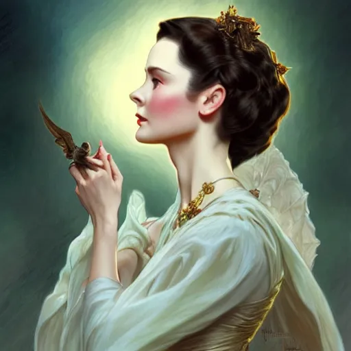 Image similar to Vivien Leigh in Gone With the Wind, D&D, fantasy, intricate, elegant, highly detailed, digital painting, artstation, concept art, matte, sharp focus, illustration, art by Artgerm and Greg Rutkowski and Alphonse Mucha