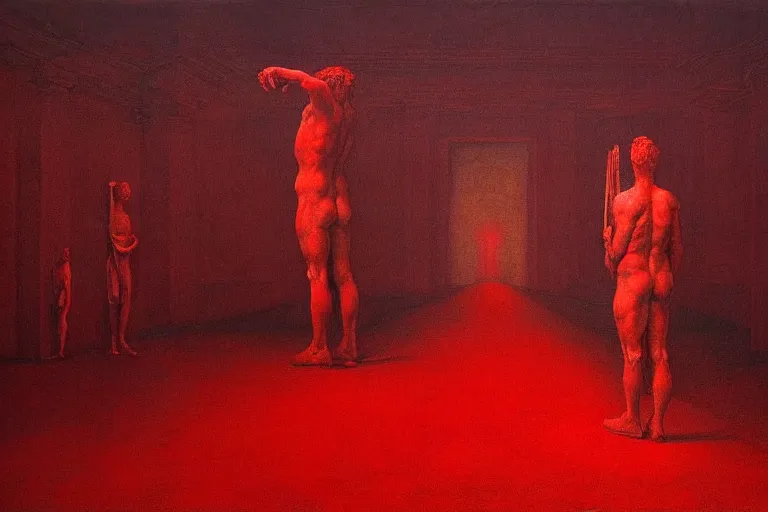 Image similar to only with red, caesar after war, the great deal, a red tiger, in hoc signo vinces, rome in background, an ancient path, in the style of beksinski, part by hopper, part by rodcenko, part by hofbauer, intricate composition, red by caravaggio, insanely quality, highly detailed, masterpiece, red light, artstation