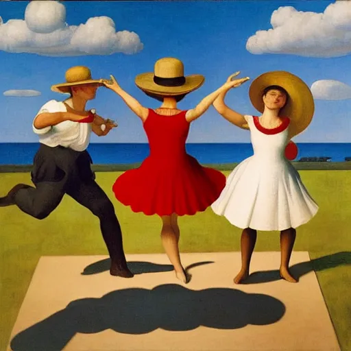 Prompt: a Mexican Hat Dance by Raphael, Hopper, and Rene Magritte. detailed, romantic, enchanting, trending on artstation.