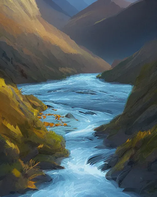 Image similar to mountaintop river flat illustration by wlop trending on artstation