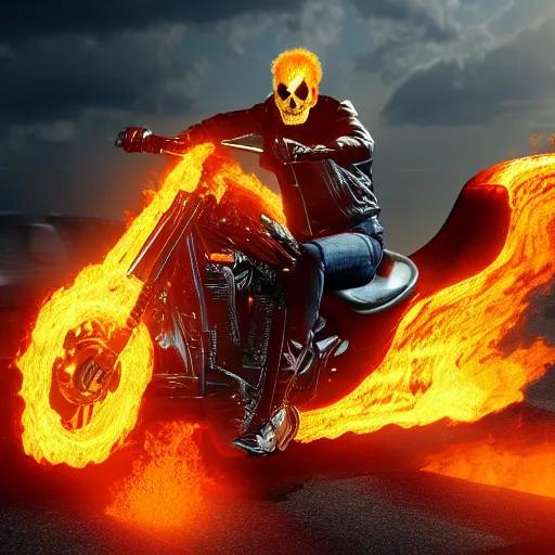 Image similar to Ghost Rider from Marvel photo realistic, CGI, Unreal Engine, Hdr, 4k, award winning