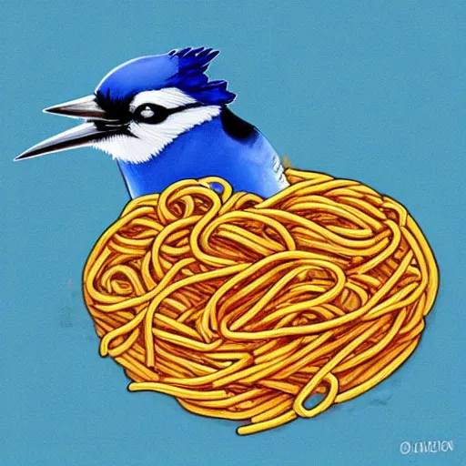 Image similar to bluejay eating spaghetti