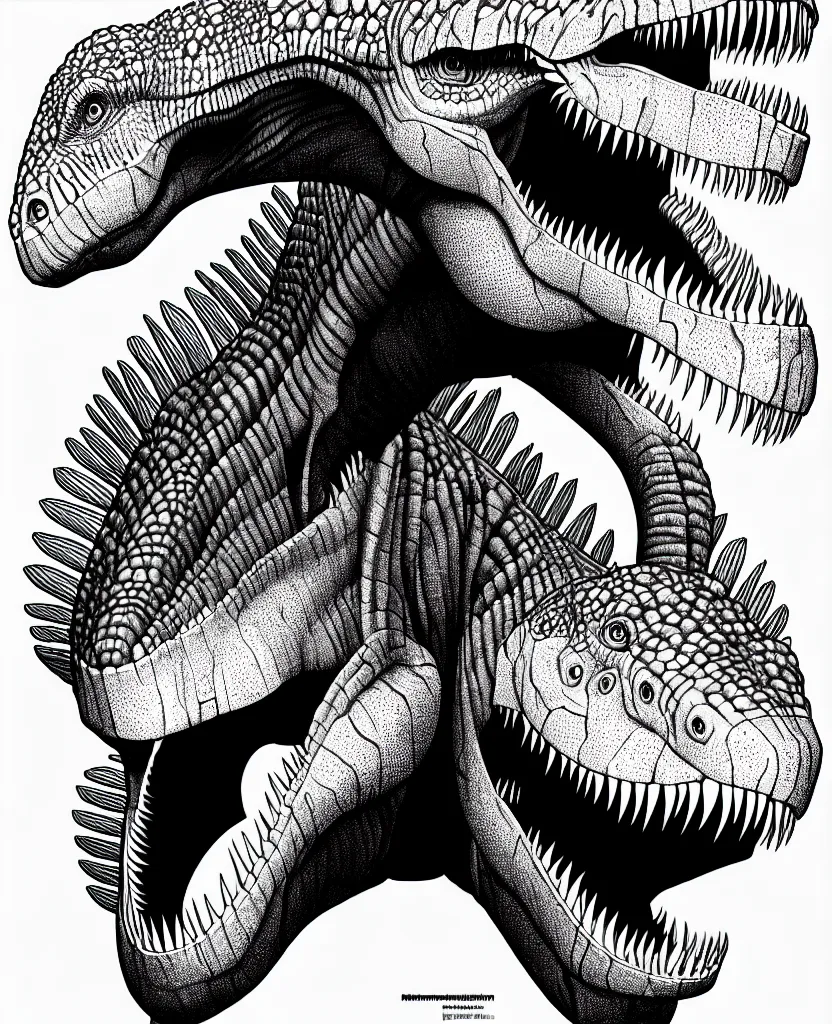 Prompt: tyrannosaurus rex, symmetrical, accurate, simple clean lines, black and white, coloring book, comic book, line art, by martina matteucci, pavel shvedov, peter lundqvist, diane ramic, christina kritkou, artstation