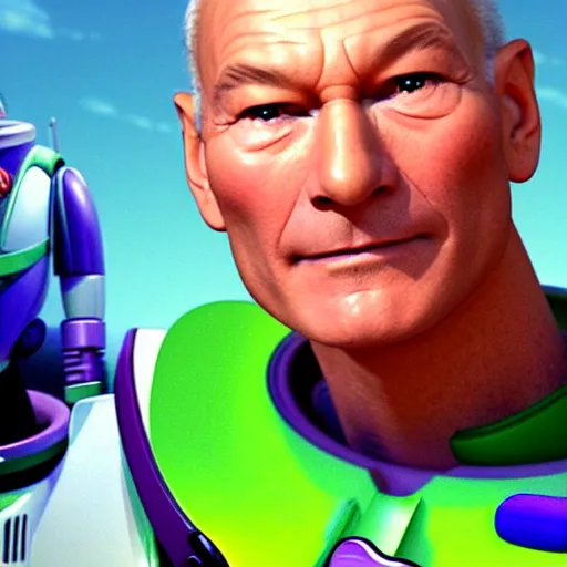 Image similar to patrick stewart as the real buzz lightyear