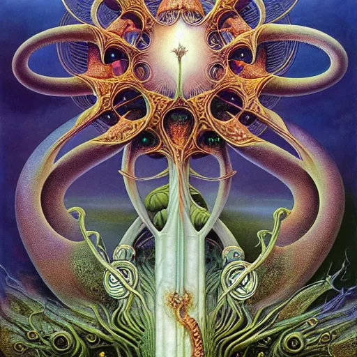 Image similar to divine chaos engine by roger dean and andrew ferez and daniel merriam, symbolist, visionary, art forms of nature by ernst haeckel