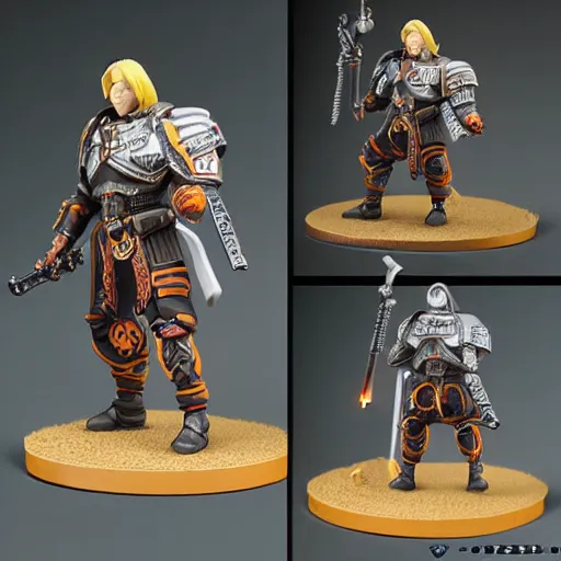 Image similar to 8 0 mm resin detailed miniature of a warhammer 4 0 k cyborg viking warrior, carrying a flaming axe, product introduction photos, 4 k, full body, hyper detailed,