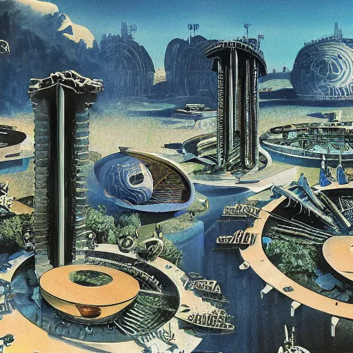 Prompt: a planetary city by paolo soleri