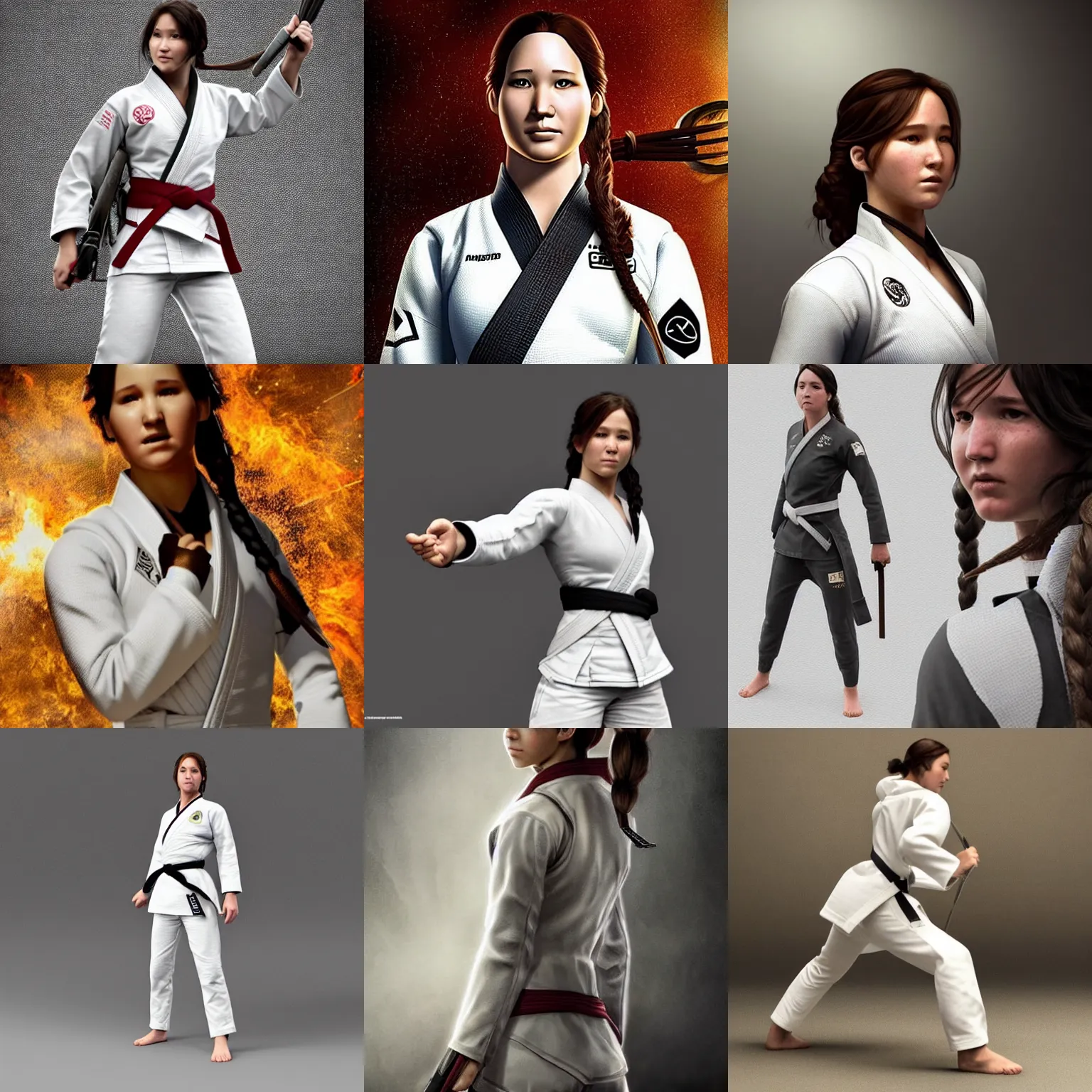 Prompt: ( ( ( ( ( katniss everdeen ) ) ) ) ) as a judo - expert!!!!!!!!!! judo - expert!!!!!!!!!! wearing a white gi, octane render, rembrandt, cgsociety, artstation trending, highly detailed