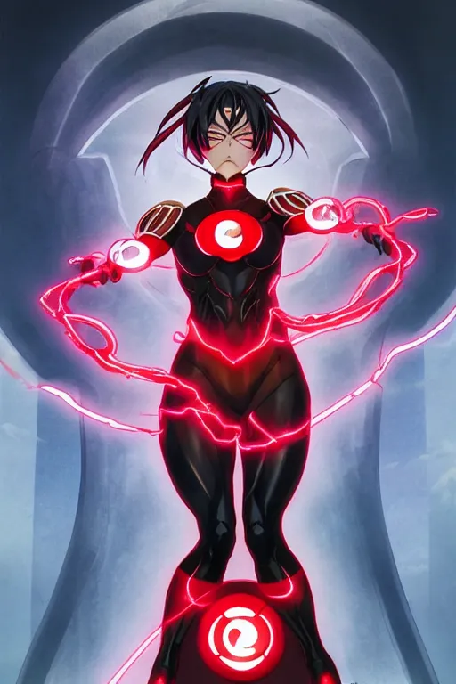 Image similar to anime key visual of a beautiful female red lantern!! intricate, red and black suit, glowing, powers, rage, anger, hate, dc comics, cinematic, stunning, highly detailed, digital painting, artstation, smooth, hard focus, illustration, art by artgerm and greg rutkowski and alphonse mucha