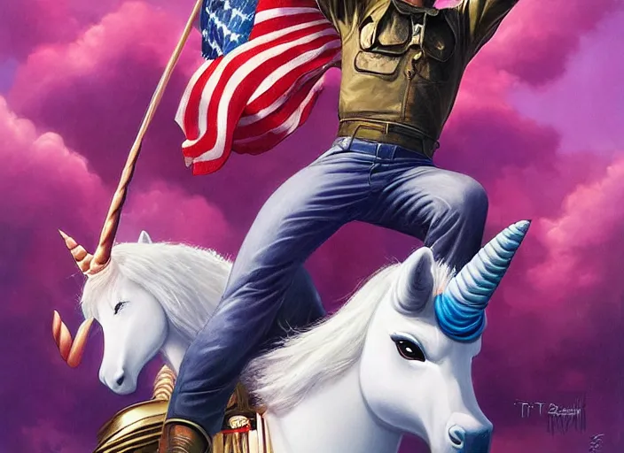 Image similar to portrait of obama riding an unicorn, pixar style, by tristan eaton stanley artgerm and tom bagshaw.