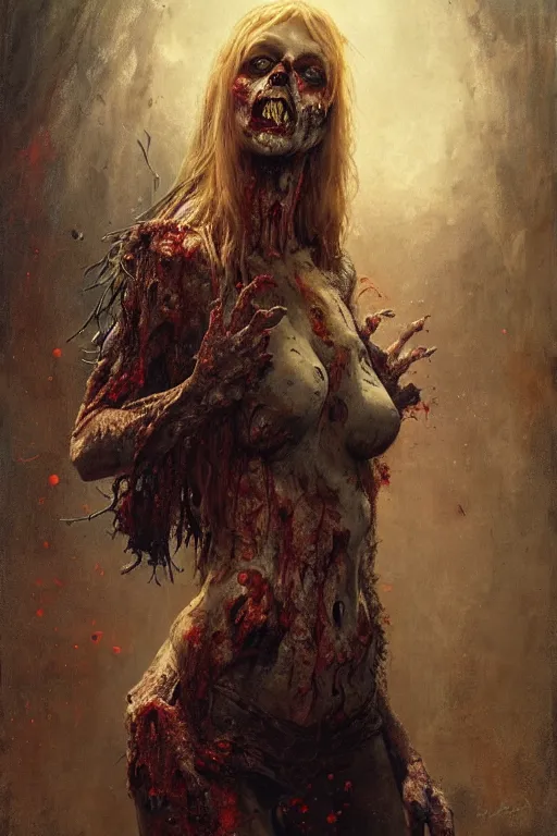 Image similar to a full body portrait of zombie girl wearing zombie clothes, high detail, cleary see face, by gaston bussiere, bayard wu, greg rutkowski, odd nerdrum, maxim verehin, dan dos santos, masterpiece, sharp focus, cinematic lightning