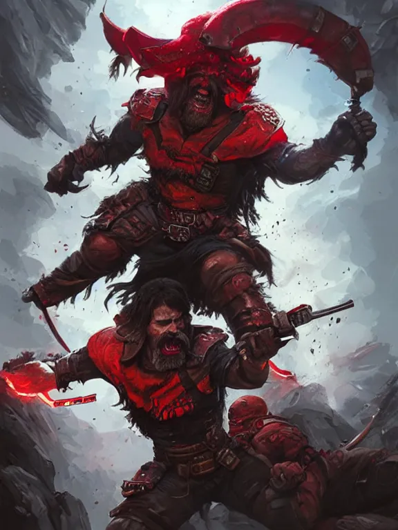 Image similar to Dr Disrespect fighting against an Orc, red lighting, time warping, D&D, fantasy, highly detailed, digital painting, trending on artstation, concept art, sharp focus, illustration, art by artgerm and greg rutkowski and magali villeneuve