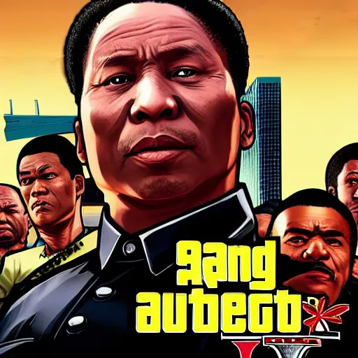 Prompt: a black mao zedong in gta v, cover art by stephen bliss, boxart, loadscreen