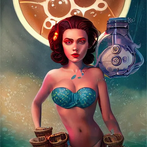 Image similar to lofi underwater bioshock bikini portrait, octopus, Pixar style, by Tristan Eaton Stanley Artgerm and Tom Bagshaw.