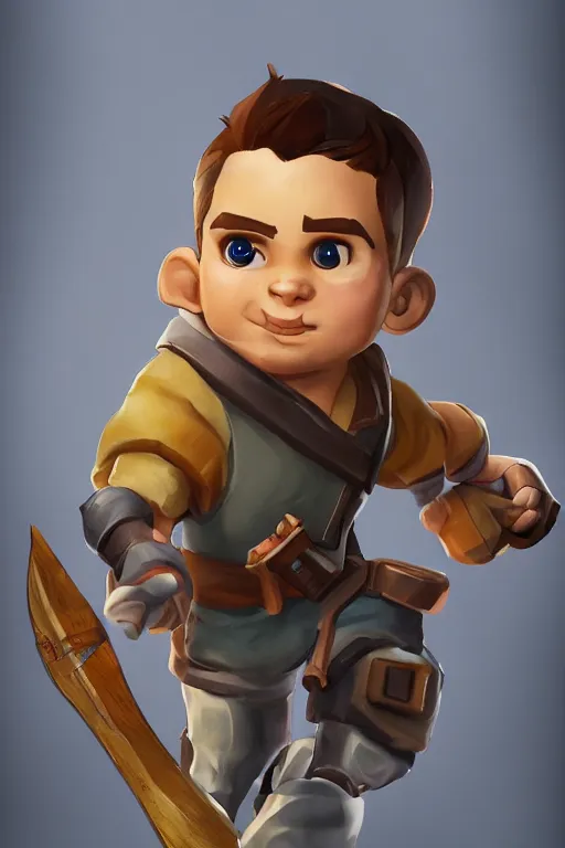 Prompt: beautiful highly detailed realistic stylized portrait of a small boy with a wooden sword, team fortress 2, fortnite, torchlight, heartstone, detailed character art, portrait, trending on artstation