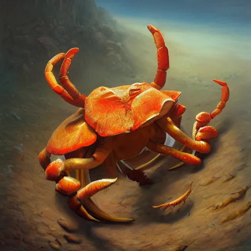 Prompt: elephant - crab creature, oil painting by justin gerard