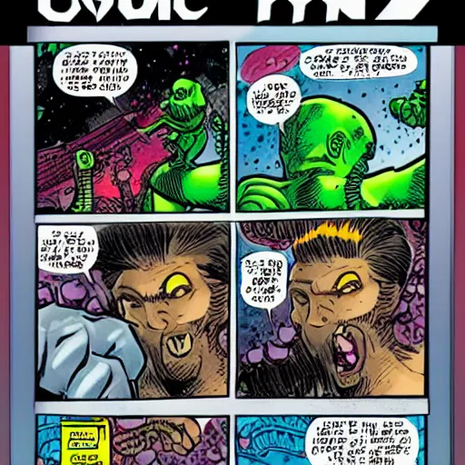 Prompt: action pack comic in style of Comix Zone, Lovecraftian horrors, cosmic horror