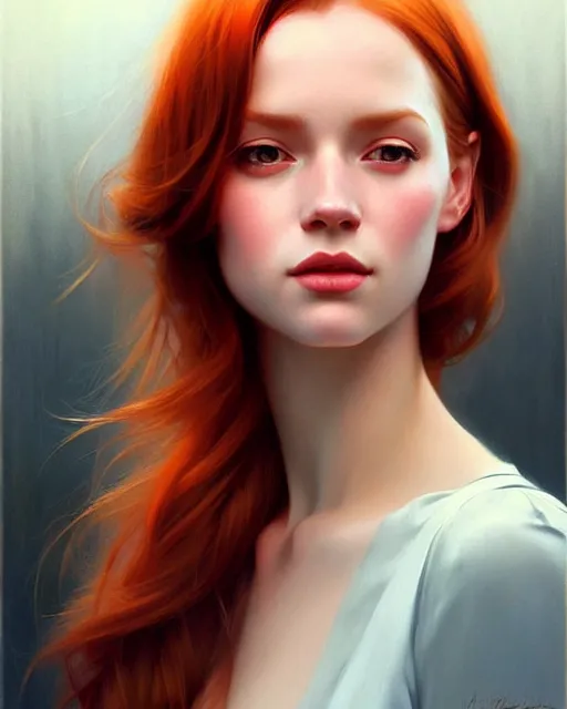 Prompt: stylized portrait of an artistic pose, composition, young redhead, realistic shaded, fine details, realistic shaded lighting poster by ilya kuvshinov, magali villeneuve, artgerm, jeremy lipkin and michael garmash and rob rey