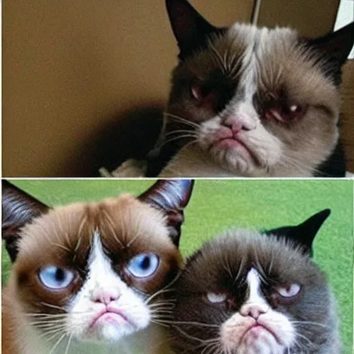 Image similar to grumpy cat versus Doge