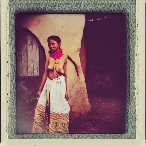 Prompt: 3 5 mm vintage portrait polaroid picture of nepali village girl posing for playboy photoshoot