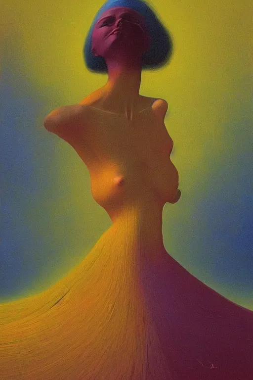 Image similar to cinematic colourful shiny beautiful harmony woman oil painting by zdzisław beksinski