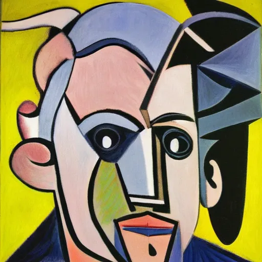 Prompt: beautiful paintingGeorge Carlin as bull by Pablo Picasso, 4 K