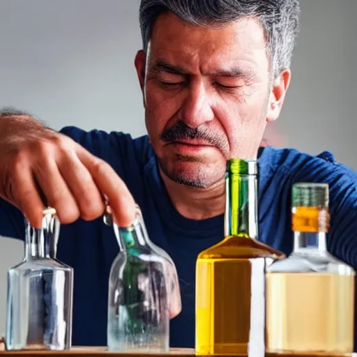 Image similar to a man supervising the unsealing an important bottle of spirits