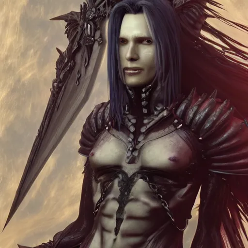 Image similar to demonic sephiroth, au naturel, hyper detailed, digital art, trending in artstation, cinematic lighting, studio quality, smooth render, unreal engine 5 rendered, octane rendered, art style by klimt and nixeu and ian sprigger and wlop and krenz cushart