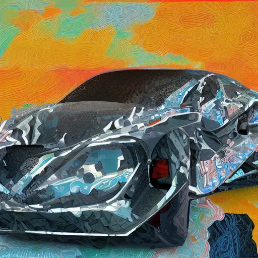 Image similar to car Ash Thorp khyzyl saleem car : medium size : in oil liquid organic architecture style : 7, u, x, y, o pattern : Kazimir Malevich composition