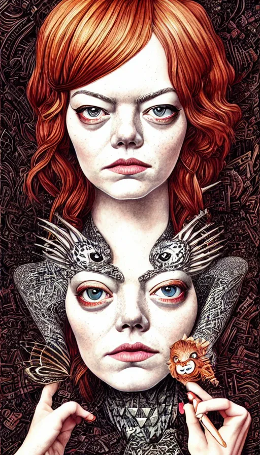 Image similar to emma stone portrait in jacek yerka style drawn by vania zouravliov and takato yamamoto, intricate acrylic gouache painting, high detail, sharp high detail, artstation