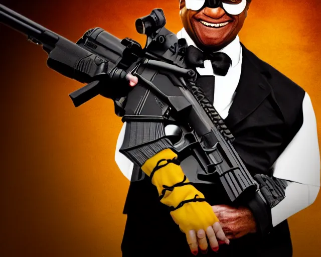 Image similar to ronald macdonald as scarface ronald macdonald holding ar - 1 5, promotional image, cinematic