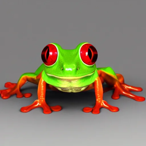 Image similar to a red - eyed tree frog with eye patch, 3 d model, high quality, sharp focus