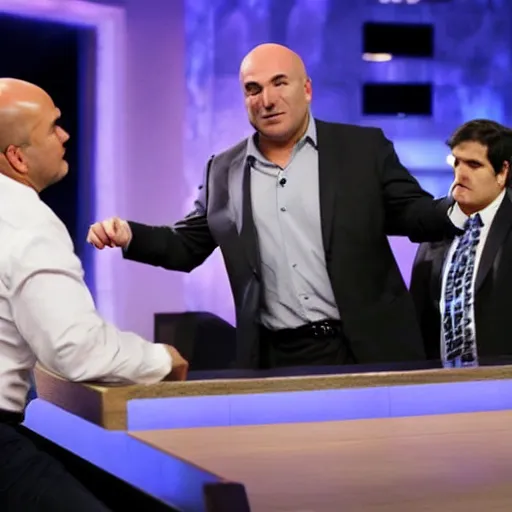 Image similar to Lighstaber duel between Kevin O'Leary and Mark Cuban, in Shark Tank (2016)