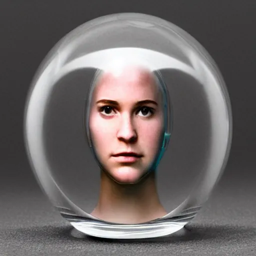 Prompt: glass sphere with the face of a girl, ex machina