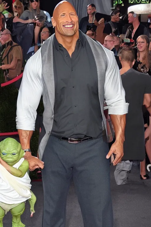 Prompt: Dwayne Johnson dressed as yoda