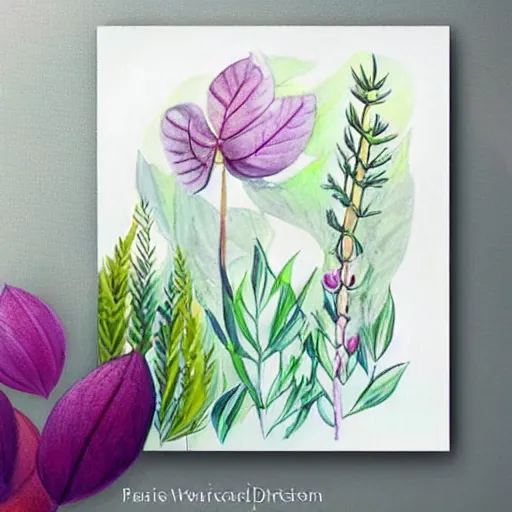 Prompt: water colour botanical designs, illustration, pastel colours, smooth, magical painting