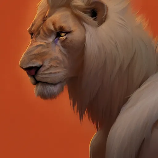 Prompt: aesthetic portrait commission of a of a male fully furry muscular anthro albino lion in orange tracksuit,digital art,art by greg rutkowski,character design by charles bowater,detailed face,hyperdetailed,photorealistic,artstation,deviantart,4k,western comic art,sharp,high definition