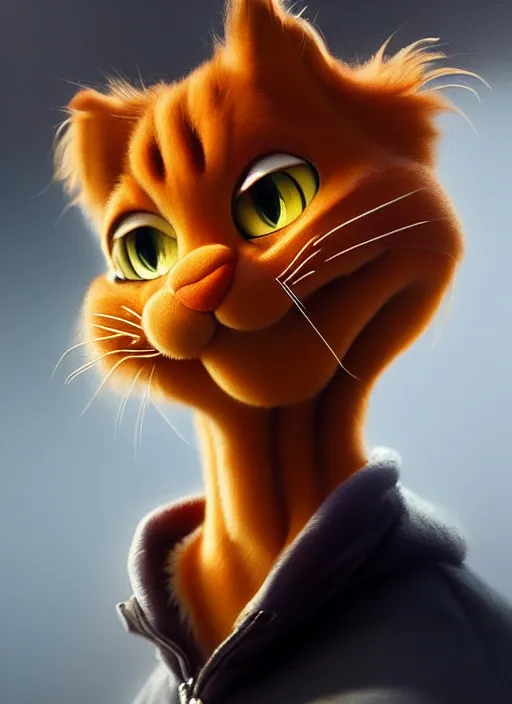 Prompt: photo of a gorgeous young garfield in the style of stefan kostic, realistic, sharp focus, 8k high definition, insanely detailed, intricate, elegant, art by stanley lau and artgerm