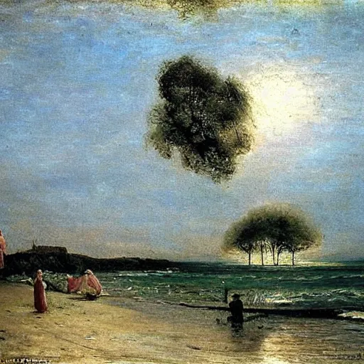 Image similar to The last day in paradise, oil on canvas, 1883