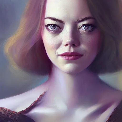 Prompt: beautiful portrait of Emma Stone by charlie bowater, mandy jurgens, gustav klimt, octane render, 4k, high detail, by tom bagshaw, powerful